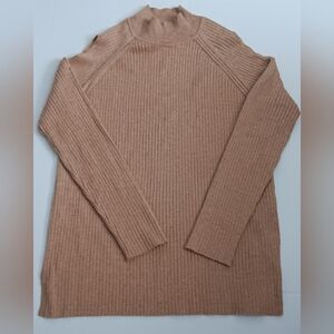 Chico's Women's Ribbed Tan Sweater Long Sleeve Split/Cold Shoulders  Size 2 (L)